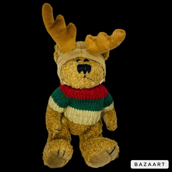 Vintage christmas Bear with reindeer Hat & Sweater by GEO-PALS 8” - Picture 1 of 3
